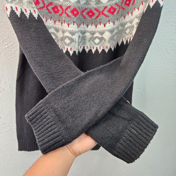 J. Jill Fair Isle Pullover Sweater M Black White Nordic Holiday Long Sleeve Top - Picture 5 of 12